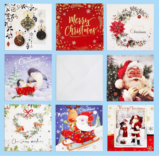 Christmas Cards Bumper Pack of 40 Mixed Cute Traditional Festive 8 Mixed Designs