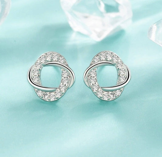 Shiny 925 Sterling Silver Multi CZ Twist Oval Ring Stud Earrings