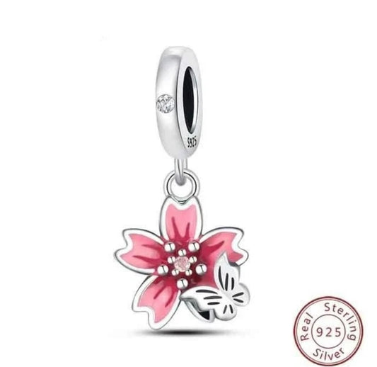 Cherry Blossom and Butterfly Pendant S925 Sterling Silver Charm
