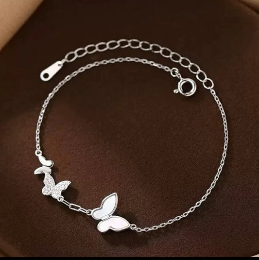 925 Sterling Silver Crystal Butterfly Linked Bracelet