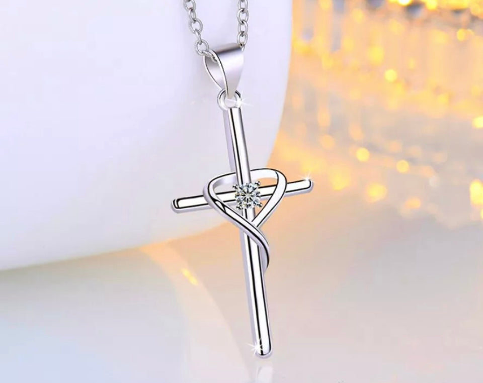Heart Cross Pendant  silver Womens Necklace