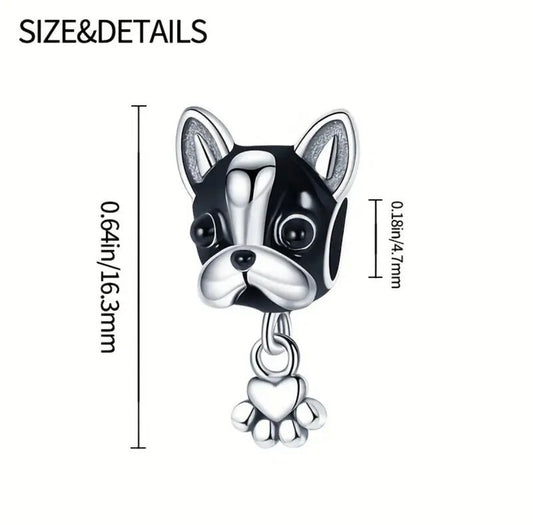 Bulldog and Paw Charm For European Bracelets S925 Sterling Silver
