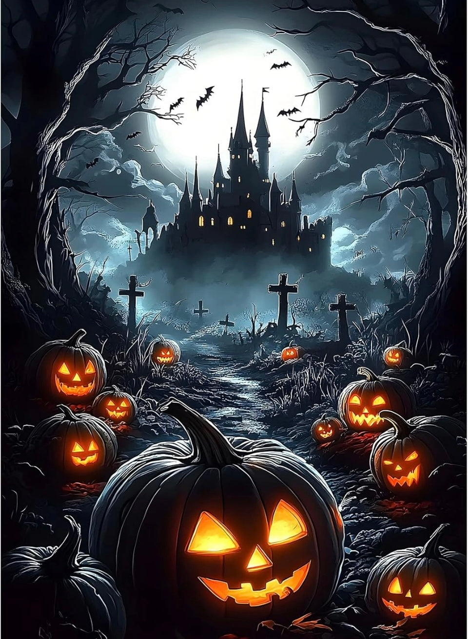 MXJSUA DIY 5D Halloween Pumpkins Diamond Painting Kits for Adults, Castle Diamon