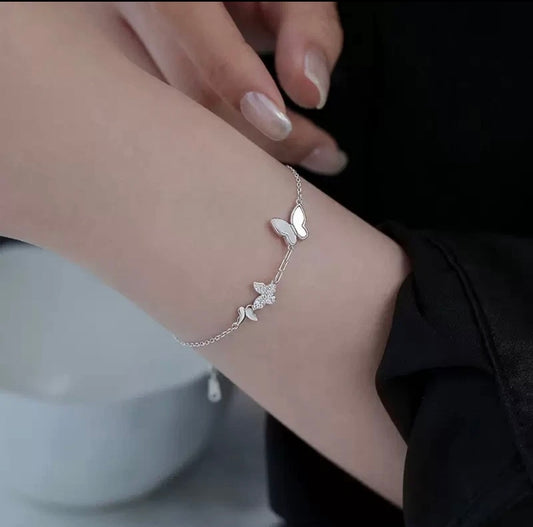 925 Sterling Silver Crystal Butterfly Linked Bracelet