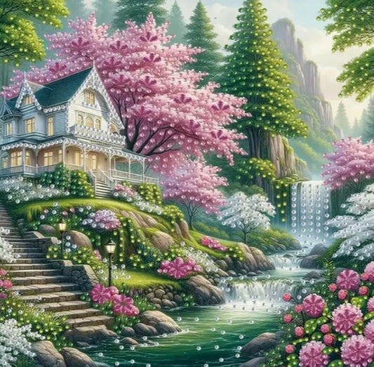 House by The Waterfall Diamond Painting Kit: 5D DIY Crystal (30cm x 30cm)