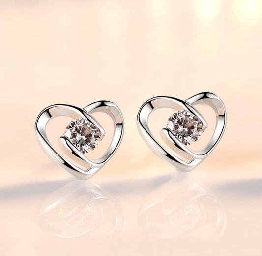 925 Sterling Silver Cute Twist Swirl Knot Love Heart Stud Earrings