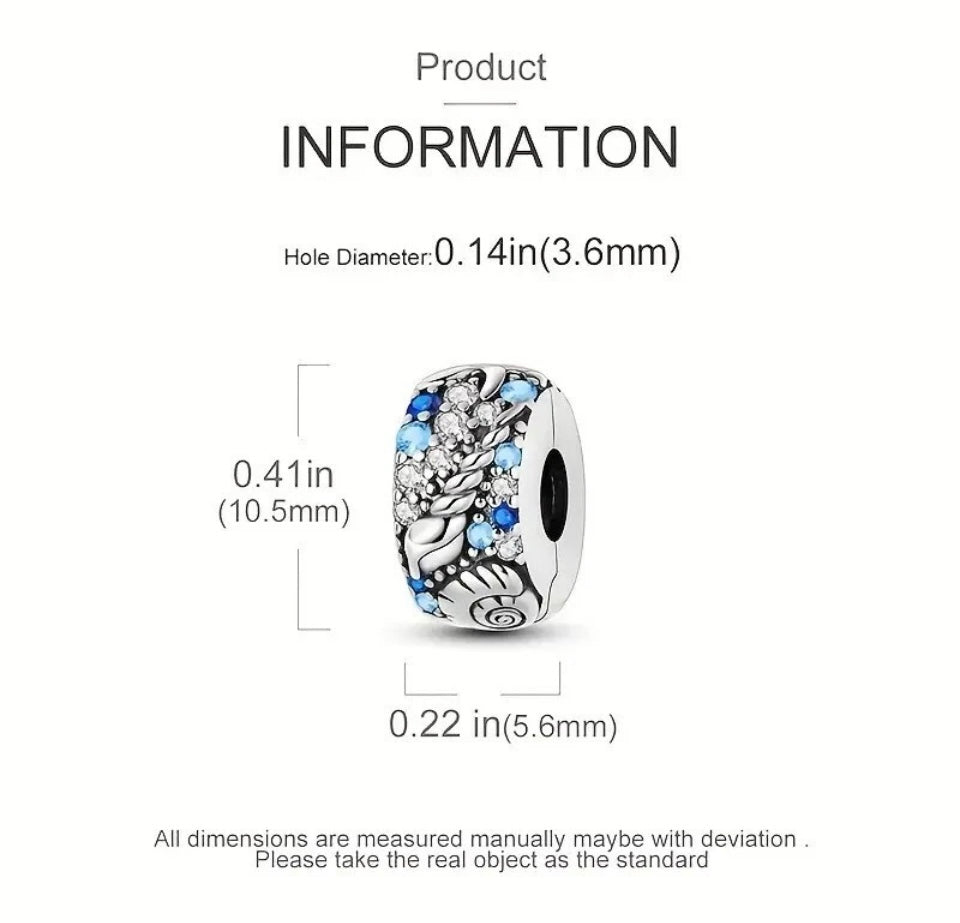 Ocean Sea Life Seashell Clip Charm For European Bracelets S925 Sterling Silver