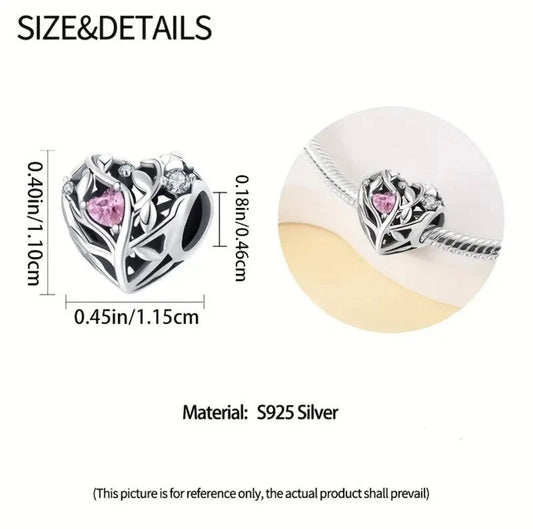 Heart and Tree Charm For European Bracelets S925 Sterling Silver