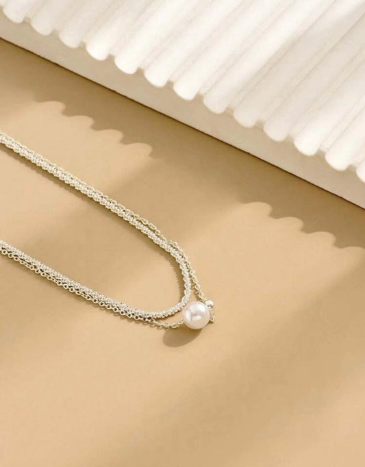 Fashion jewellery double layer faux pearl silver necklace