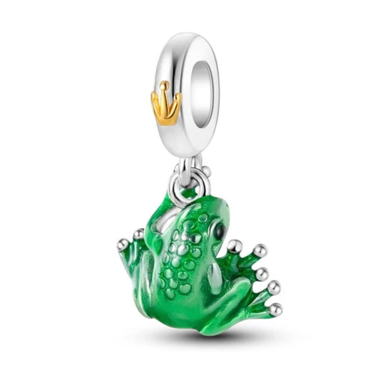 Green Frog Dangle Charm Silver