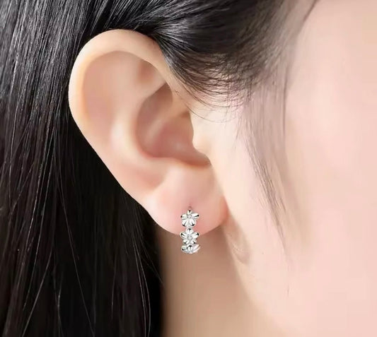 Fine Jewelry 925 Sterling Silver Flower Hoop Earrings
