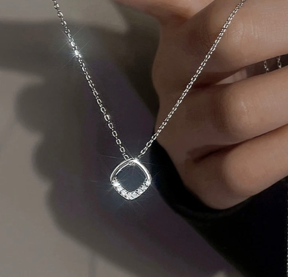 925 Sterling Silver Rhombic CZ Crystal Pendant Necklace