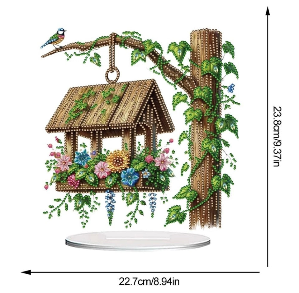 5D DIY Floral Hanging Birdhouse Design Diamond Painting Acrylic Tabletop Kit