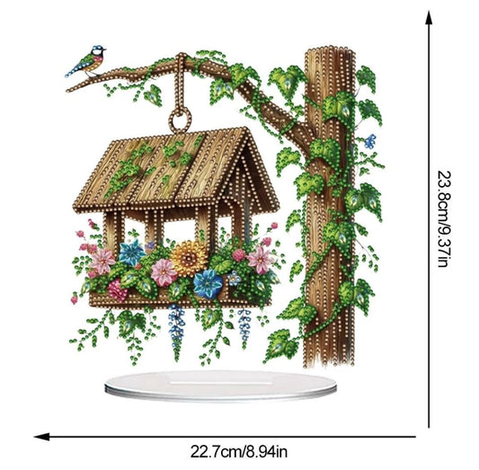 5D DIY Floral Hanging Birdhouse Design Diamond Painting Acrylic Tabletop Kit