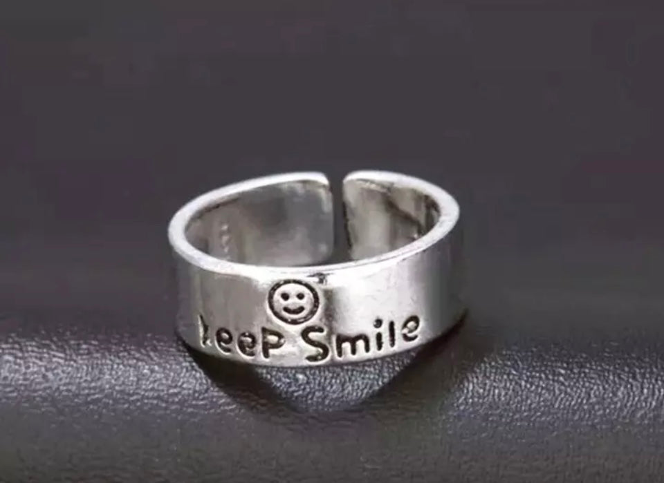 Vintage Silver PLT Smile Face Adjustable Ring