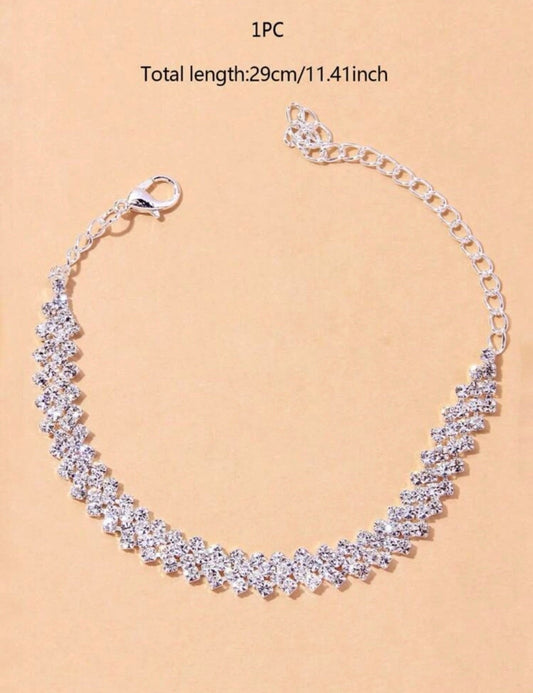 Fashion Jewellery Women Silver Rhinestone Bead Decorative Anklet Beach