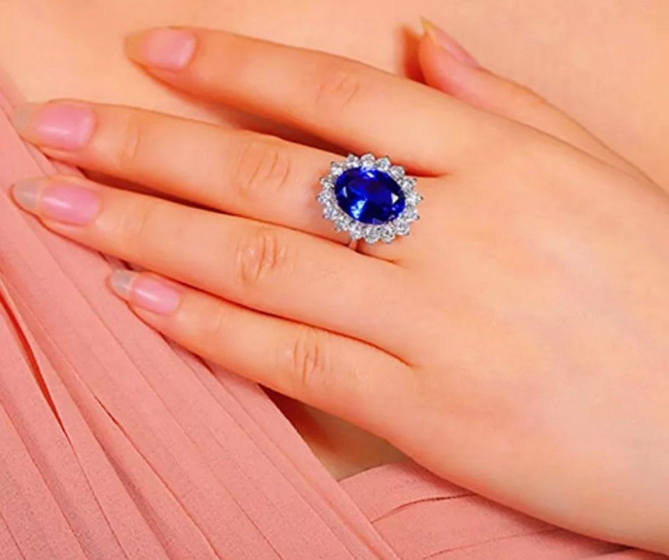 Princess Diana Inspired Blue Zircon Ring Silver