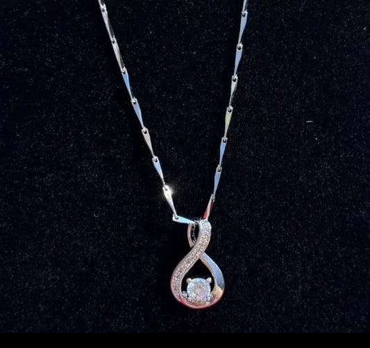 Crystal Swirls Twist Pendant Silver Necklace