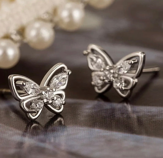 925 Sterling Silver Butterfly CZ Stud Earrings