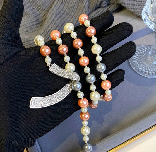 Crystal Leave Colourful Pearl Beaded Adjustable Necklace