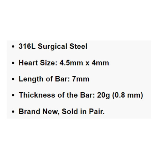 PAIR 316L Surgical Steel Nose Stud Pin Open Love Heart Screw Piercing GIRL Gift silver
