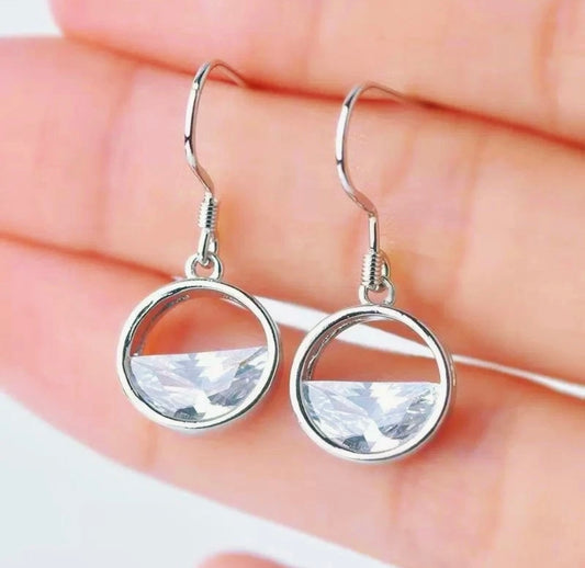Crystal Lake Circle Drop Dangle Hook 925 Sterling Silver Earrings