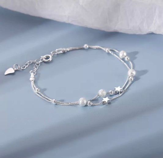 Silver Stars Pearls Bracelet