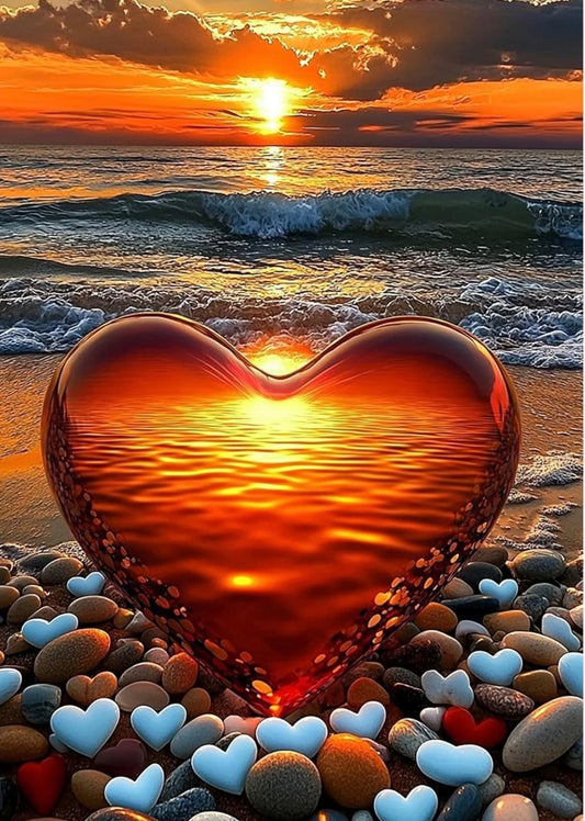 GHHKUD Heart Diamond Painting Kits for Adults, Beach Landscapes