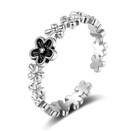 925 Sterling Silver Mini Flower Link Adjustable Ring