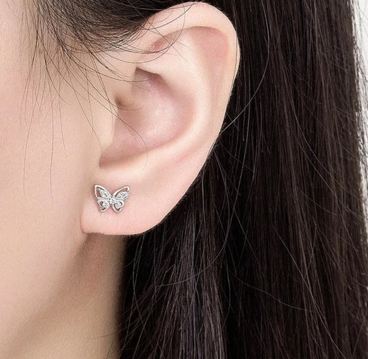 925 Sterling Silver Butterfly CZ Stud Earrings