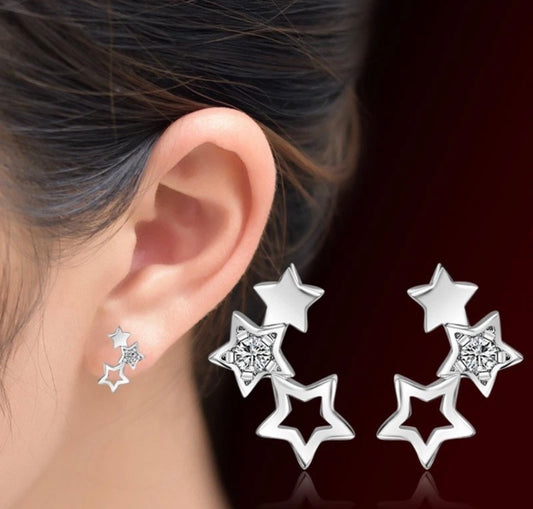 Sterling Silver Crystal Star Linked Stud Earrings