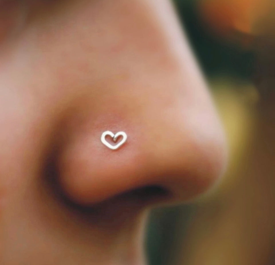PAIR 316L Surgical Steel Nose Stud Pin Open Love Heart Screw Piercing GIRL Gift silver