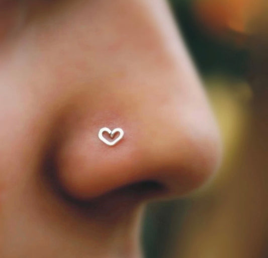 PAIR 316L Surgical Steel Nose Stud Pin Open Love Heart Screw Piercing GIRL Gift silver