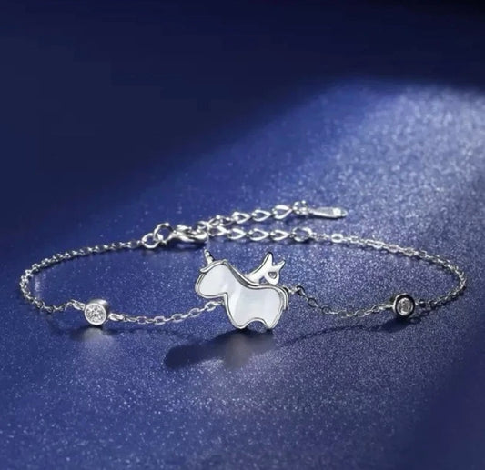 925 Sterling Silver Crystal Cute Unicorn Charm Bracelet