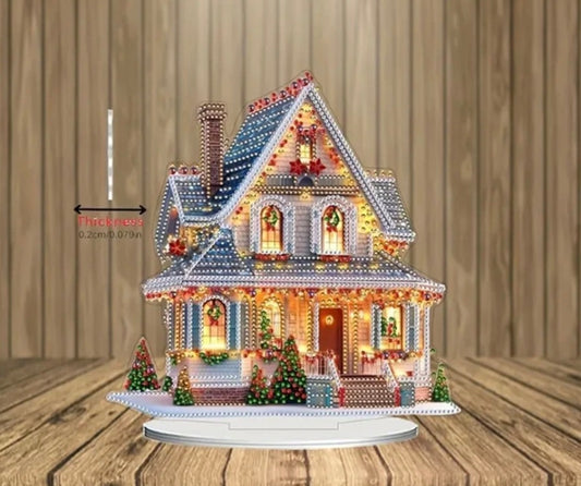 Christmas Villa House Art Kit, 2D DIY Festive Diamond Painting Art Table Top Kit
