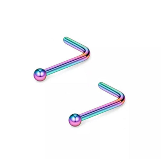 PAIR Nose Stud Pin Piercing L Stud Bar Ball 316L Surgical Steel