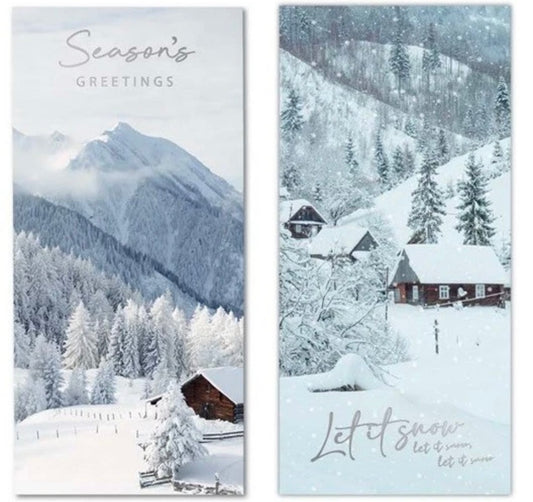 24 Christmas Cards Bumper Pack  Slim Traditional Snow Scene Festive 2 Designs
