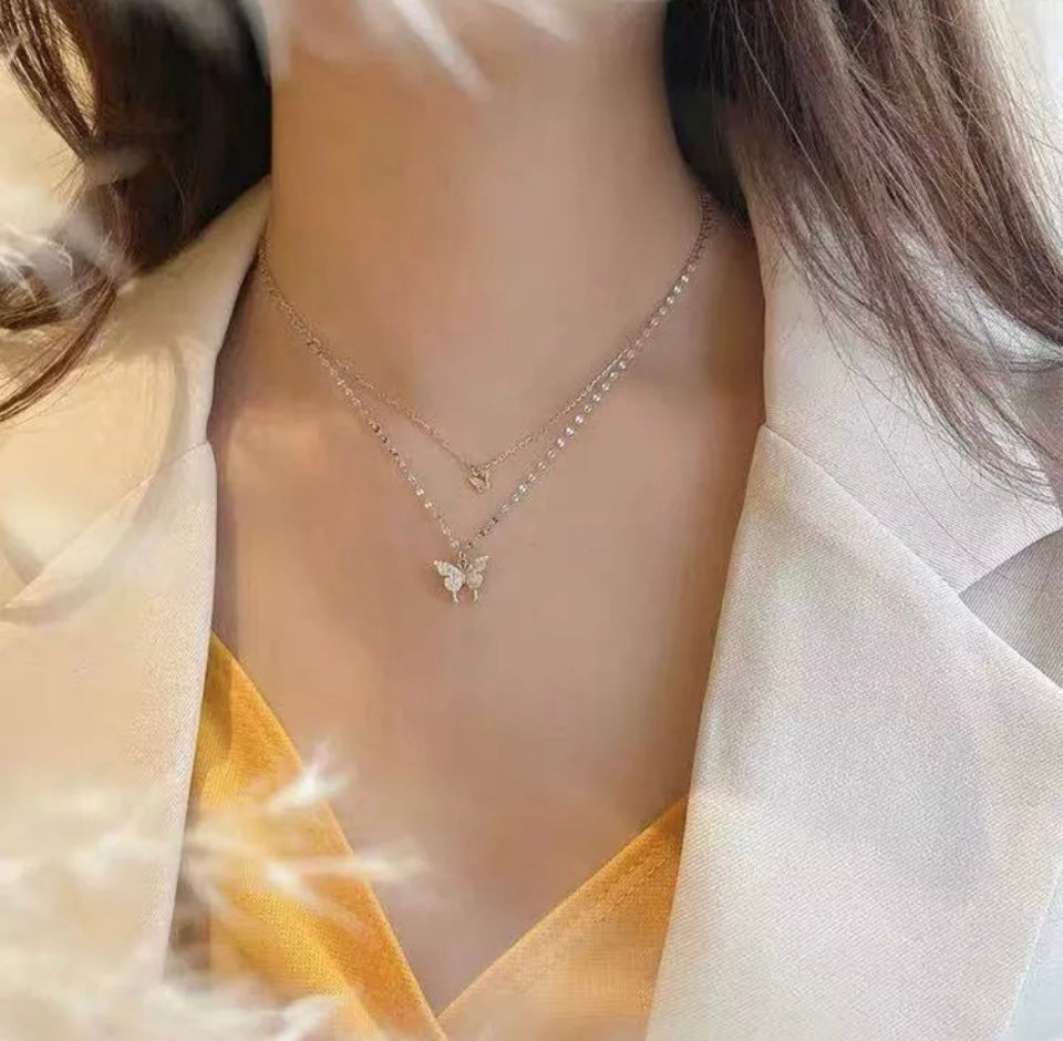 Butterfly Crystal Pendant 925 silver Necklace Pendant