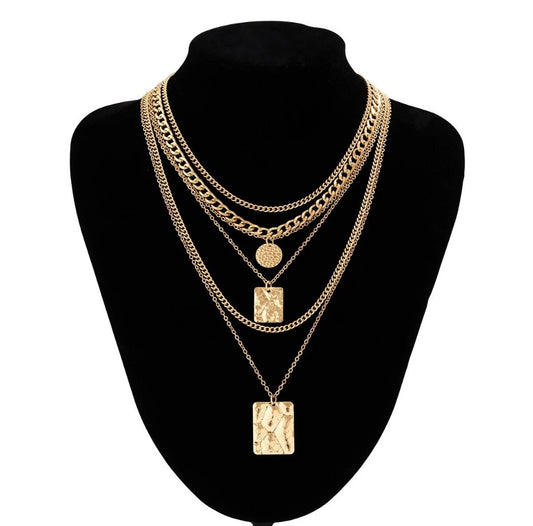 6 in 1 Necklace Multi Layer Charm Chain Festival Choker Pendant Gold