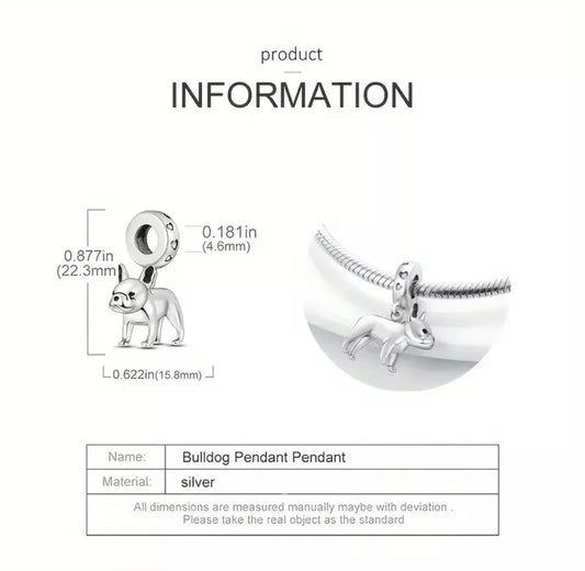 French Bulldog Dangle Charm For European Bracelets S925 Sterling Silver