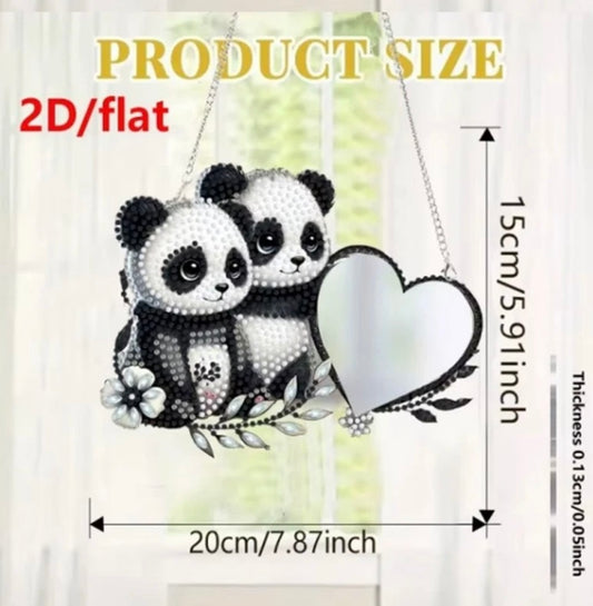 1PC 2D DIY Panda Diamond Painting Hanging Mirror Acrylic with Chain