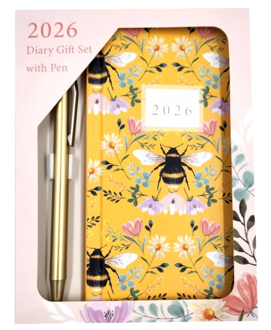 2026 Diary & Pen Slim Size Week to View Diaries Full Year Planner Gift Set Boxed Bee
