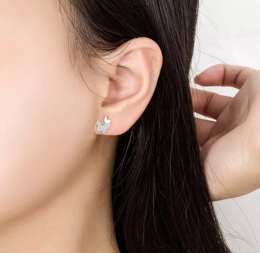 925 Sterling Silver Crystal Butterfly Stud Earrings