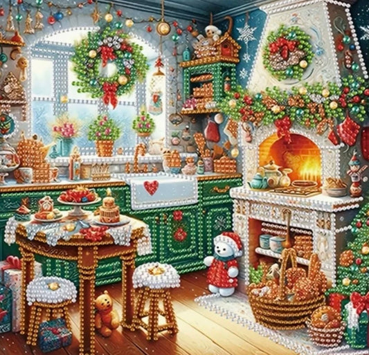 Festive Christmas Kitchen Diamond Painting Kit: 5D DIY Crystal (30cm x 30cm)