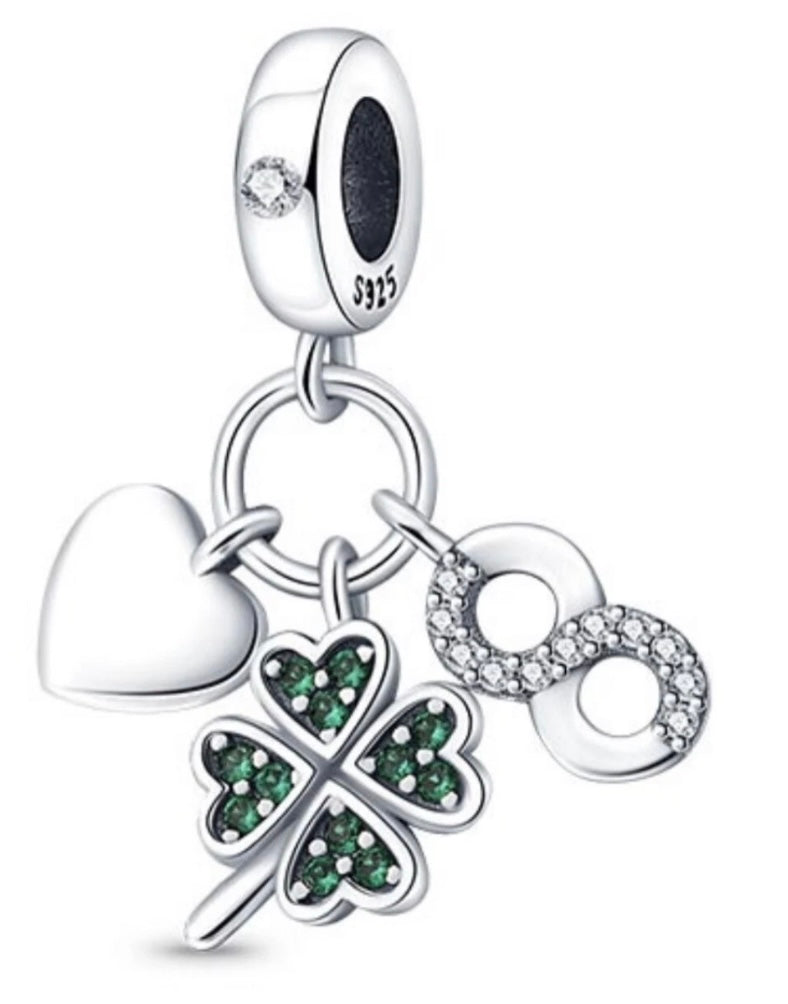 Sterling Silver Four Leaf Clover Bracelet Charm, S925 Four Leaf Clover Charm