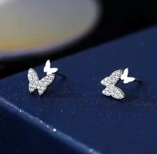 925 Sterling Silver Crystal Butterfly Stud Earrings