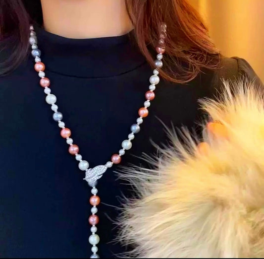 Crystal Leave Colourful Pearl Beaded Adjustable Necklace