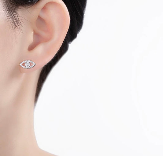 925 Sterling Silver Full CZ Crystal Eyes Stud Earrings