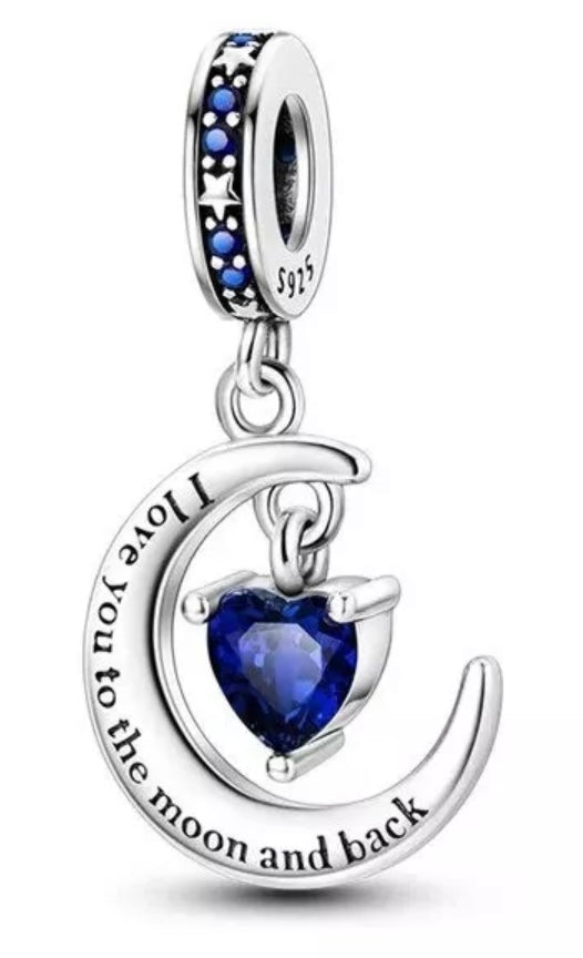 I Love You to the Moon & Back Heart Charm For Bracelets Silver