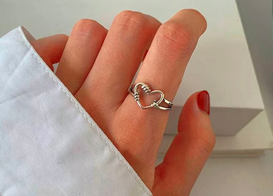 Silver Plt Vintage Heart Adjustable Ring